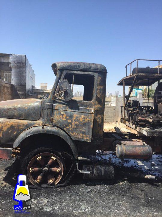 آتش گرفتن تانکر قیرپاش شهرداری یاسوج در بن سنجان +تصاویر