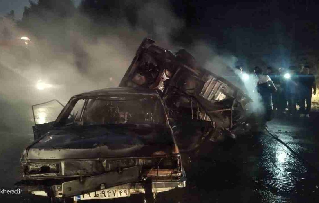 تصادف مرگبار در محور دهدشت به چرام/خودروها در آتش سوختند+تصاویر